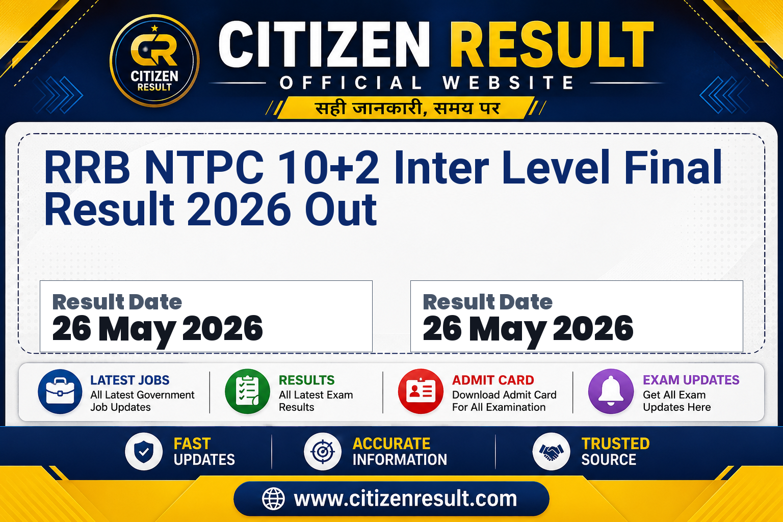 RRB NTPC 10+2 Inter Level Final Result 2026 Out