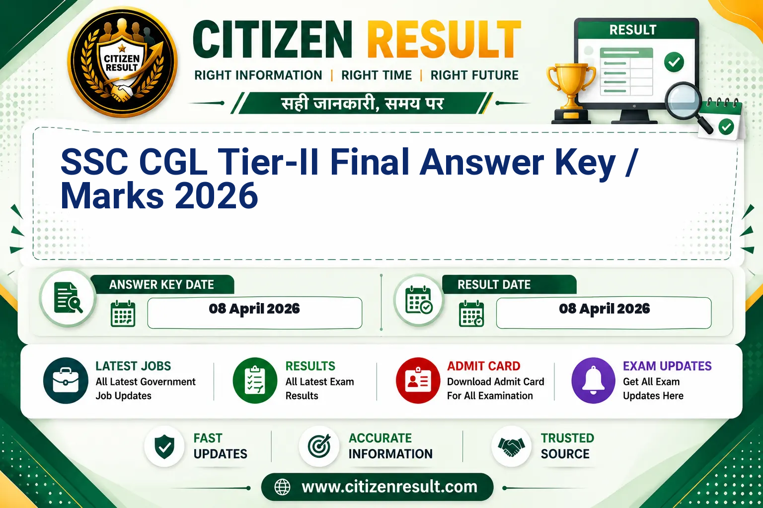 SSC CGL Tier-II Final Answer Key / Marks 2026